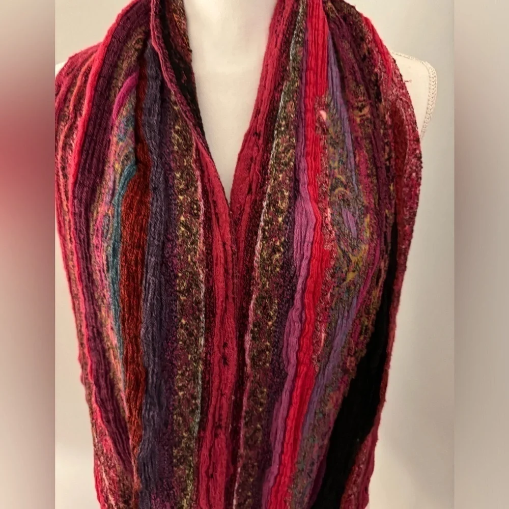 Silk & Viscose hand woven fabric from Nepal infinity scarf. Jewel tones
